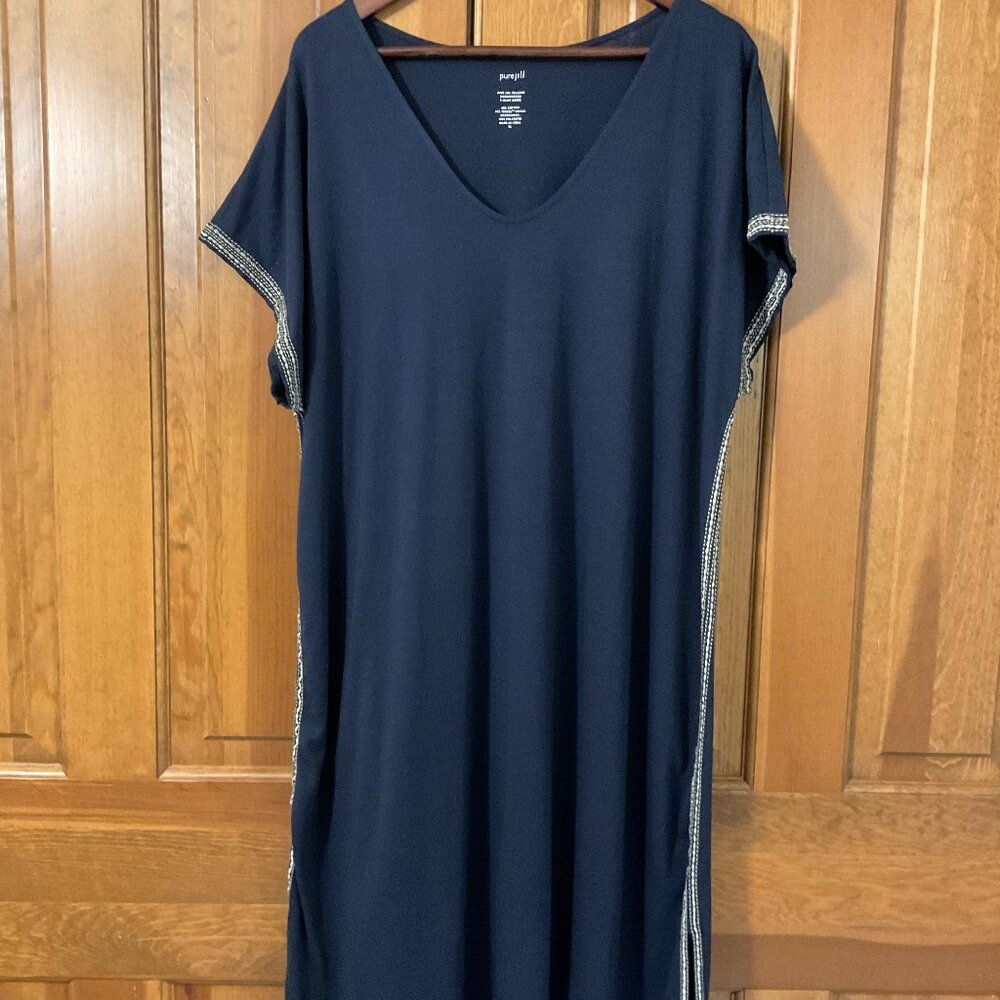 J Jill PureJill Relaxed Embroidered T-Shirt Dress. Navy SZ XL New w/o tag